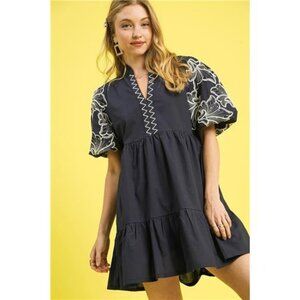 NWT Umgee Tiered Embroidered Puff Sleeve Mini Dress